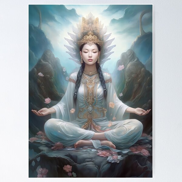 Pastel Kwan Yin Goddess and Lotus Flower Art Canvas - Reflections