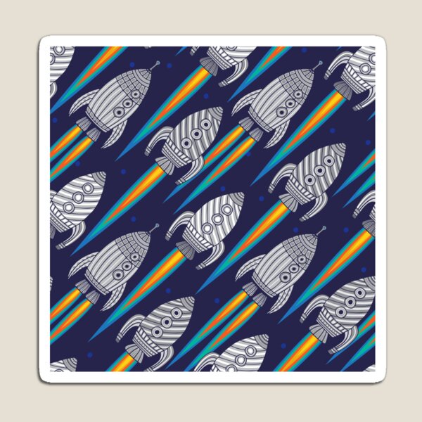 BLAST OFF! Outer Space Rocket Spaceship Interstellar Space Travel Exploration with Stars - UnBlink Studio by Jackie Tahara Magnet