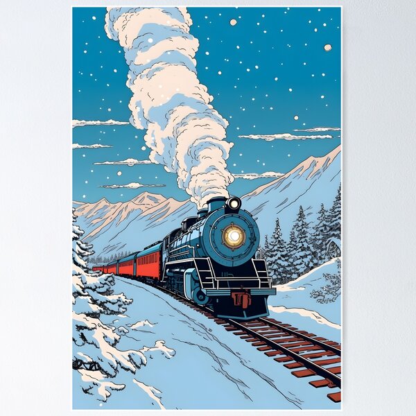 Item preview, Snowy Mountain Express - Vintage Comic Style Train Ride Poster designed and sold by UrsaStick.