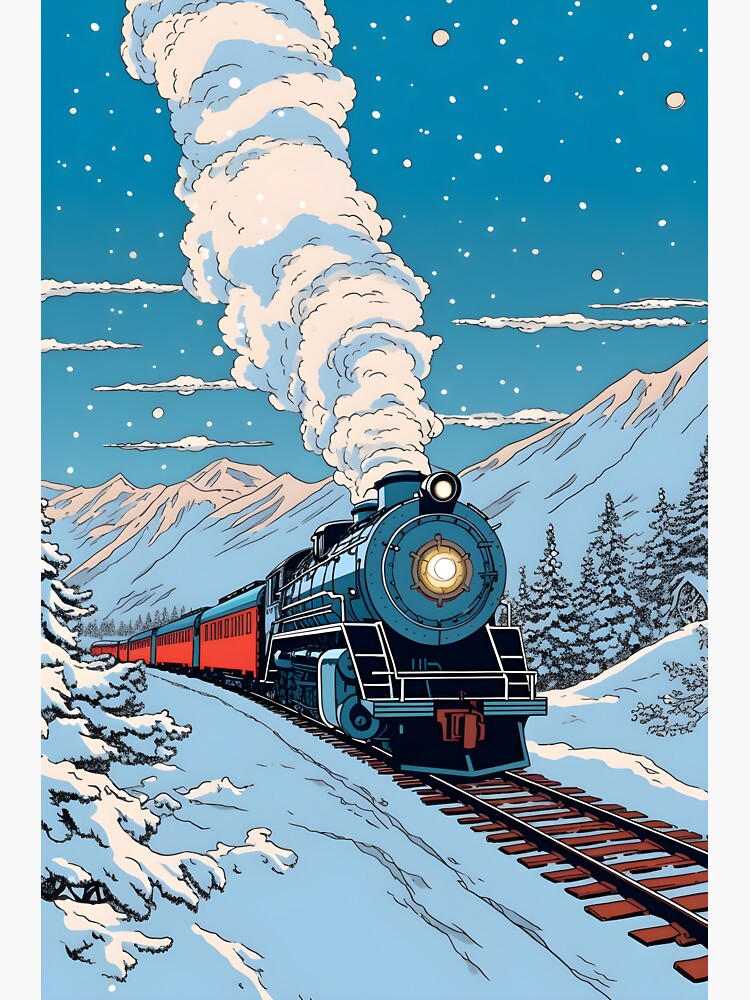 Sticker for Sale avec l'œuvre « Snowy Mountain Express - Voyage en ...