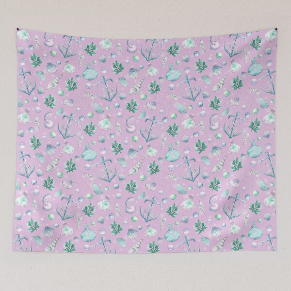 Item preview, Mermaid / sea witch aesthetic pattern /pink background designed and sold by Carrot Faery Art.