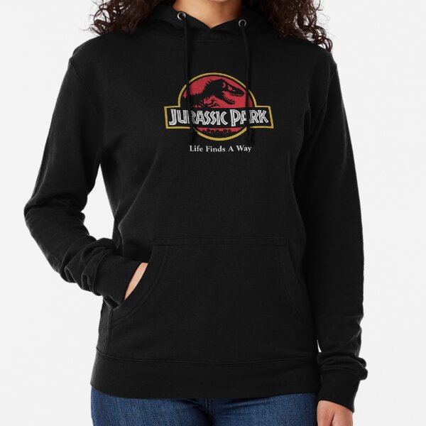 Jurassic Park Retro Red Life Finds A Way Classic Movie Logo Lightweight Hoodie