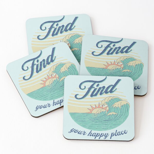 Item preview, Find your happy place motivational retro style surf waves t-shirt designed and sold by Novel-ty.