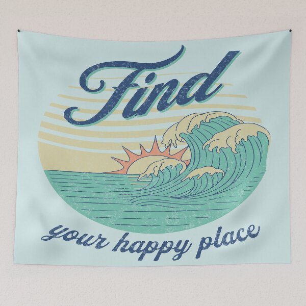 Item preview, Find your happy place motivational retro style surf waves t-shirt designed and sold by Novel-ty.