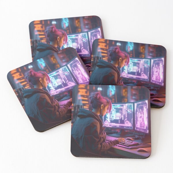 Item preview, A person sitting on a chair and using a computer in a Cyberpunk. designed and sold by Game-One.