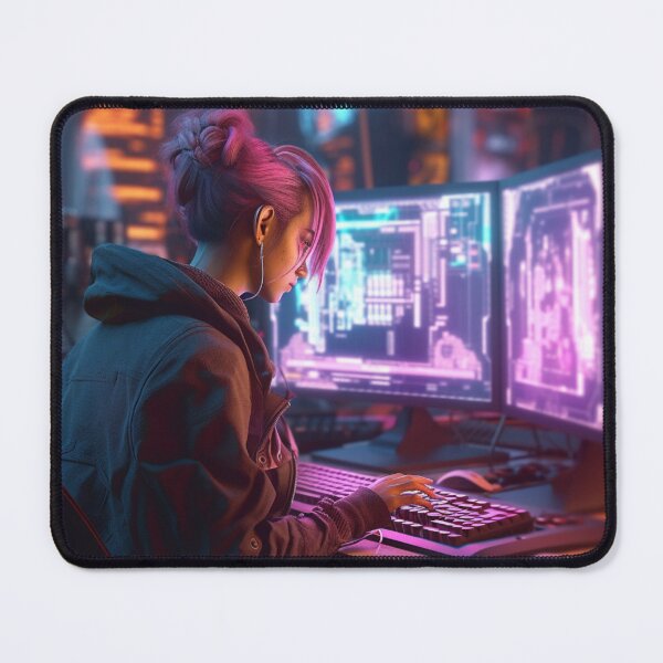 Item preview, A person sitting on a chair and using a computer in a Cyberpunk. designed and sold by Game-One.