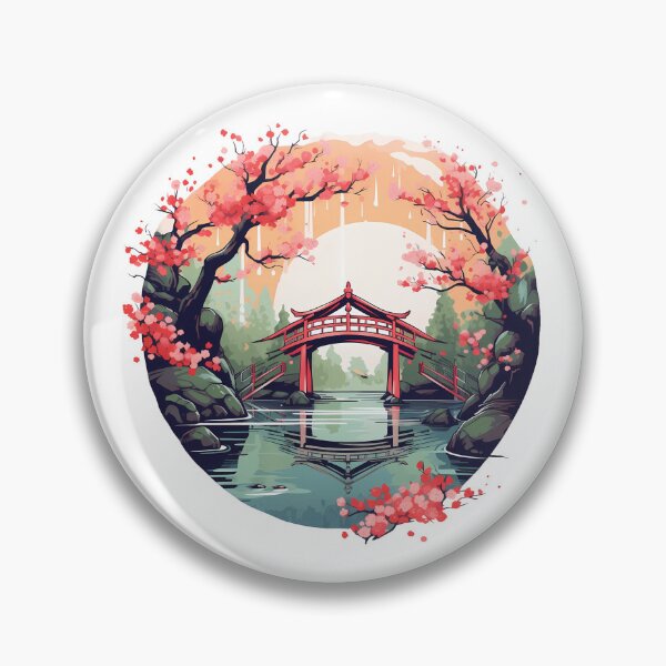 Aperçu de l'œuvre Pont japonais avec des cerisiers créée et vendue par ShizenDesigns.