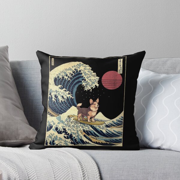 Item preview, Black Brindle Corgi Kanagawa Japanese Surfing Wave designed and sold by rafaeltto.