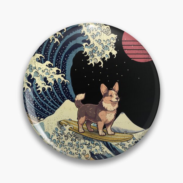 Item preview, Black Brindle Corgi Kanagawa Japanese Surfing Wave designed and sold by rafaeltto.