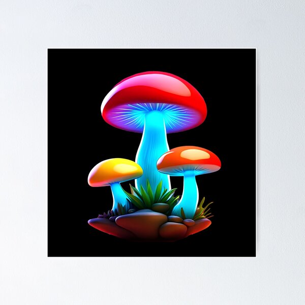 Item preview, Glowing bioluminescent fungi | Colorful cartoon mushrooms | 3D mushrooms | Toadstool designed and sold by IndigoTides.