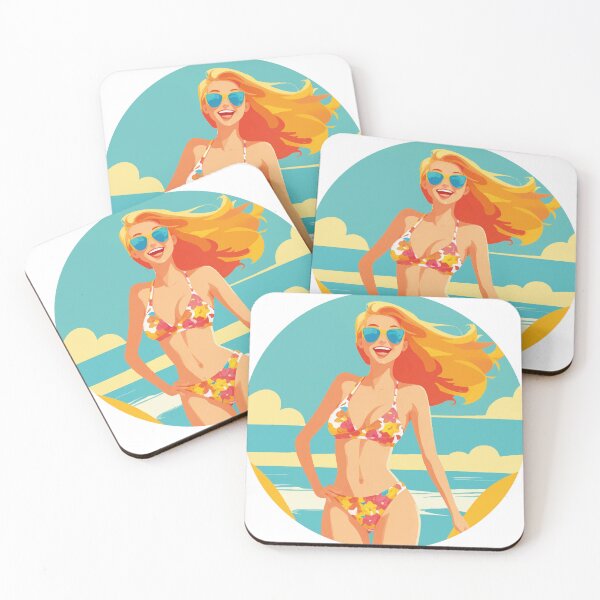 Item preview, Summer Patterns with Flamingos and Pineapples (woman on the beach) designed and sold by Adapatterns.