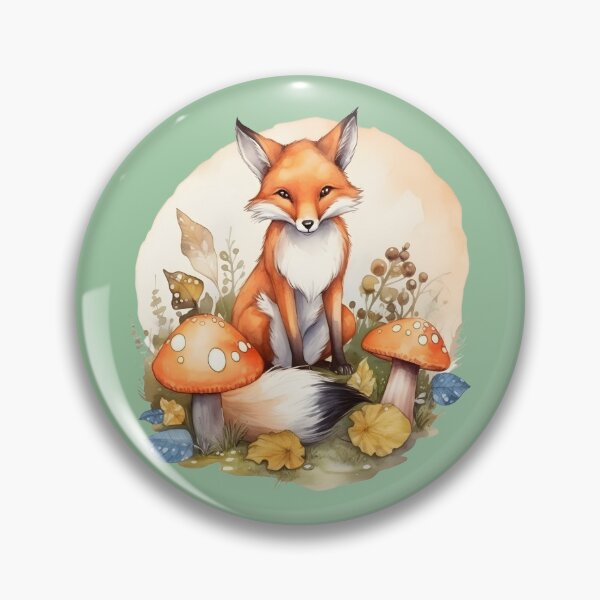 Item preview, A forest fox sitting with toadstool mushrooms leaves designed and sold by theforestfairy.