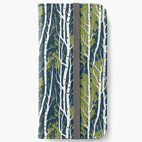 Green Birch Forest Nature Tree Pattern iPhone Wallet