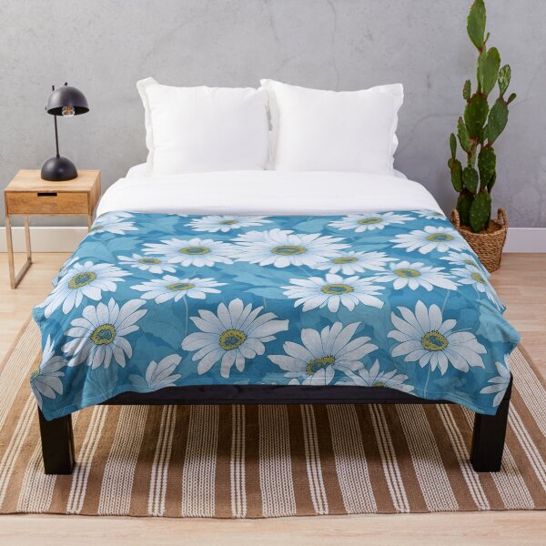 Item preview, White daisy field blue background designed and sold by theforestfairy.