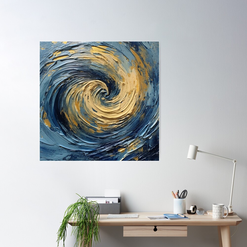 Blue and Gold Swirl No2 Poster