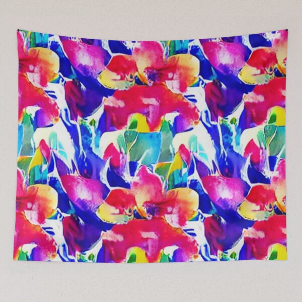 Aperçu de l'œuvre Motif floral abstrait rouge et bleu créée et vendue par calibrit.