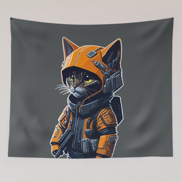 Item preview, Cyberpunk Cat Communicating with his team designed and sold by PrintsCreativ.