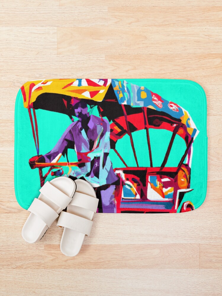 Thumbnail 1 of 6, Bath Mat, The Rickshaw Driver designed and sold by MangoLassiArt.