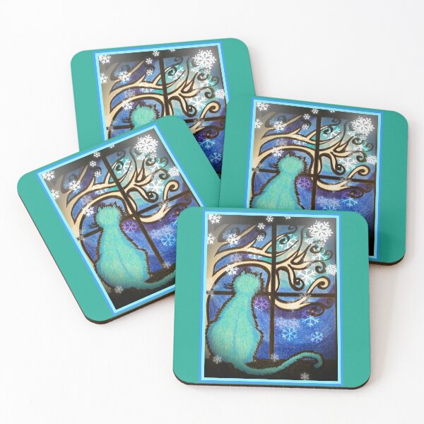 Item preview, Cat Watching Snowflakes in Blue designed and sold by PaniaBrown.
