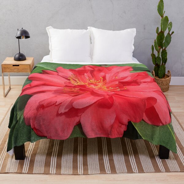 Item preview, Gorgeous Red Japanese Camellia with Green Leaves designed and sold by Shapes-Mania.