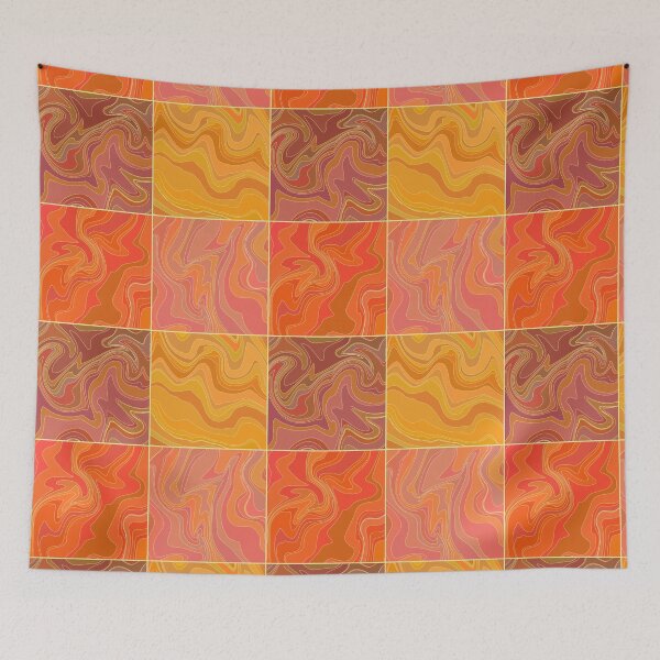 Item preview, Abstract orange, yellow, red gradient checkered wavy marble stone pattern designed and sold by Osting.