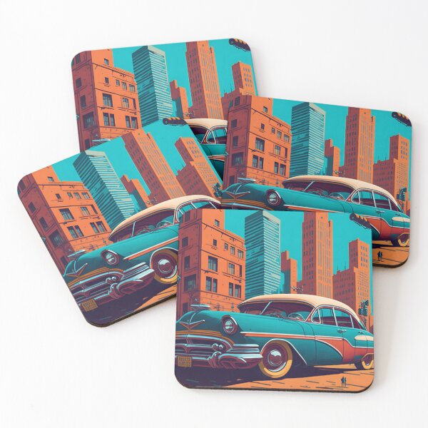 Item preview, A vibrant retrostyle cityscape with a vintage car park. designed and sold by EveryWear12 .