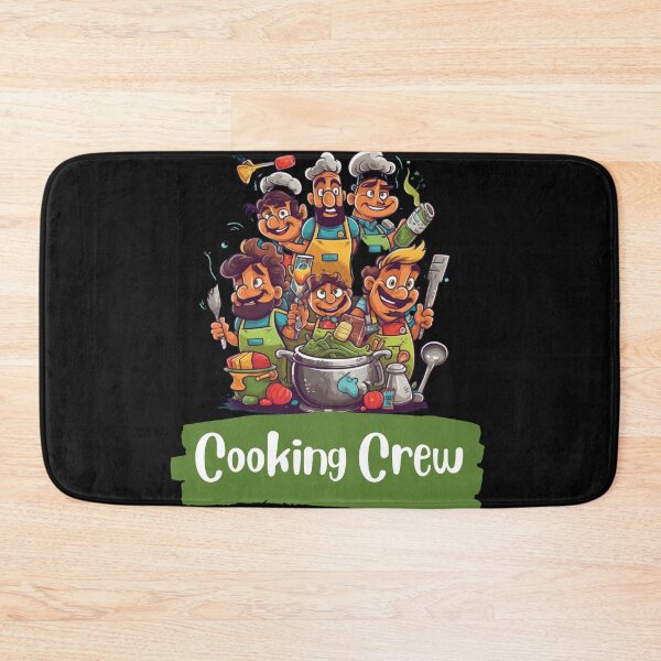 Item preview, "Cooking Crew" - A fun and colorful design with cartoon characters of various kitchen utensils, showcasing the teamwork and camaraderie in the kitchen. designed and sold by Bee Happy Creative™.