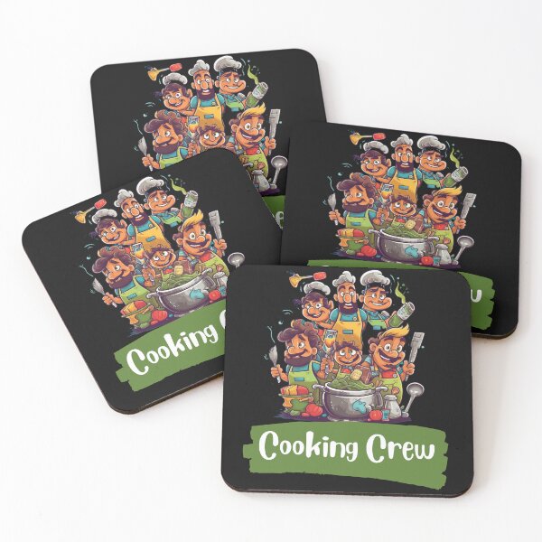 Item preview, "Cooking Crew" - A fun and colorful design with cartoon characters of various kitchen utensils, showcasing the teamwork and camaraderie in the kitchen. designed and sold by Bee Happy Creative™.