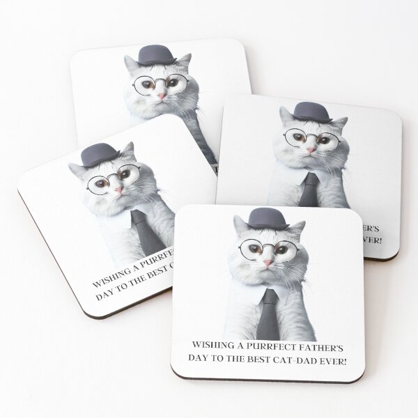 Item preview, Wishing A Purrfect Father's Day To The Best Cat-Dad Ever! Cute White Cat Dressed As A Dad Father's Day designed and sold by OliversCat.