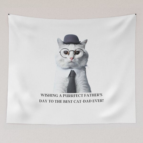Item preview, Wishing A Purrfect Father's Day To The Best Cat-Dad Ever! Cute White Cat Dressed As A Dad Father's Day designed and sold by OliversCat.