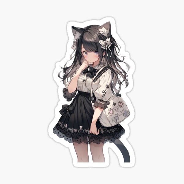 Cute Chibi Anime Cat Girl With Cats | Sticker