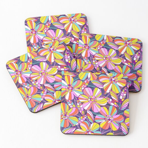 Item preview, Retro 1970s flower power in the cocktail lounge - navy and jewel tones designed and sold by BlackDogArtists.