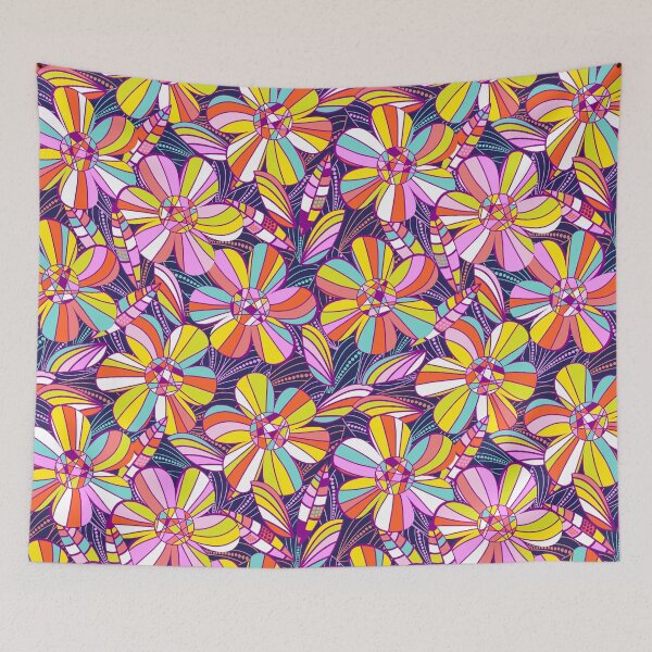 Item preview, Retro 1970s flower power in the cocktail lounge - navy and jewel tones designed and sold by BlackDogArtists.