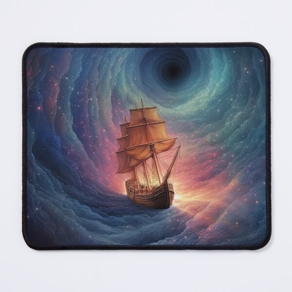 Item preview, Ship Sailing Away From Black Hole - A Cosmic Journey with Sailing Boat floating across space in a rotating nebula, atmospheric, - Very High Resolution designed and sold by CloudofKnowing.