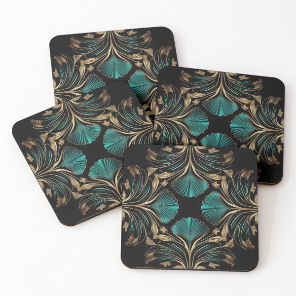 Item preview, Elegant Luxury Art Deco Ornamten Pattern Teal Gold Black II designed and sold by artsandsoul.