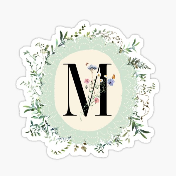 Feminine Faux Gold Foil Floral Letter M Monogram Square Sticker