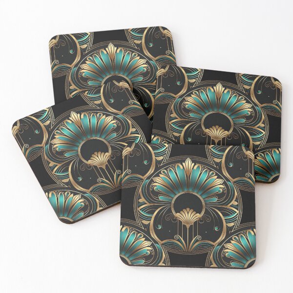 Item preview, Elegant Luxury Art Deco Ornamten Pattern Teal Gold Black III designed and sold by artsandsoul.