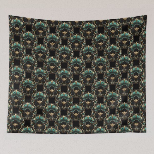 Item preview, Elegant Luxury Art Deco Ornamten Pattern Teal Gold Black III designed and sold by artsandsoul.
