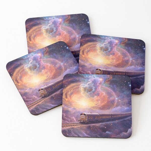 Item preview, Cosmic Train Journey - Train hurtling through space on a cosmic voyage, cosmic nebulae, stars, galaxies and stardust clouds! - Very High Resolution designed and sold by CloudofKnowing.