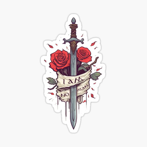 Item preview, I am no man - Sword, Roses and Banner - White - Fantasy designed and sold by Fenay Designs.