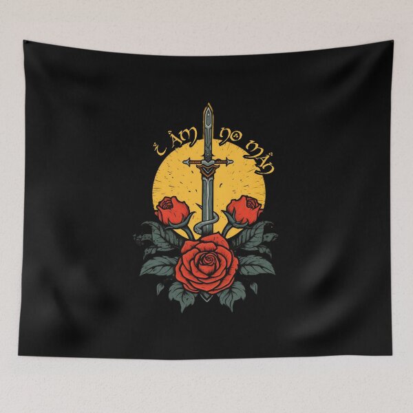 Item preview, Radiant Warrior - I am no man - Sword, Roses and Yellow Sun - White - Fantasy designed and sold by Fenay Designs.