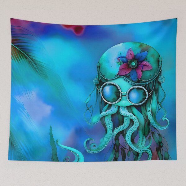 Item preview, Retro Futuristic Octopus - Blue Moonlight Beach Scene - AI Generated Art 5 of 8 designed and sold by Beachy.