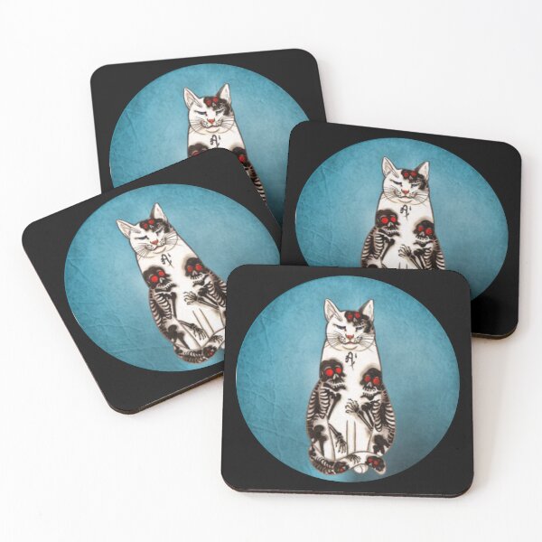 Item preview, Monmon cat with skeleton tattoos - digitally enhanced tattoo art print designed and sold by Corinne Alexa Jackson.