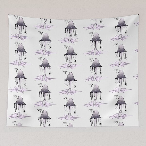 Item preview, Gray mushroom with spider web and spider designed and sold by MalkyTea.