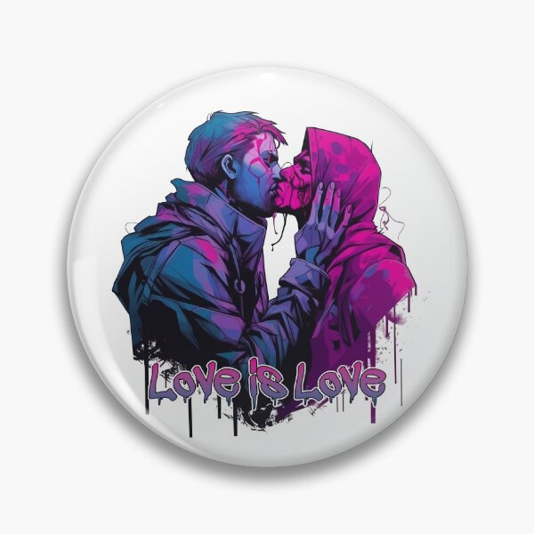 Item preview, Bisexual Male Couple Artwork with "Love is Love" text - Badge, Magnet & Sticker designed and sold by The Nerdy Squizzle.