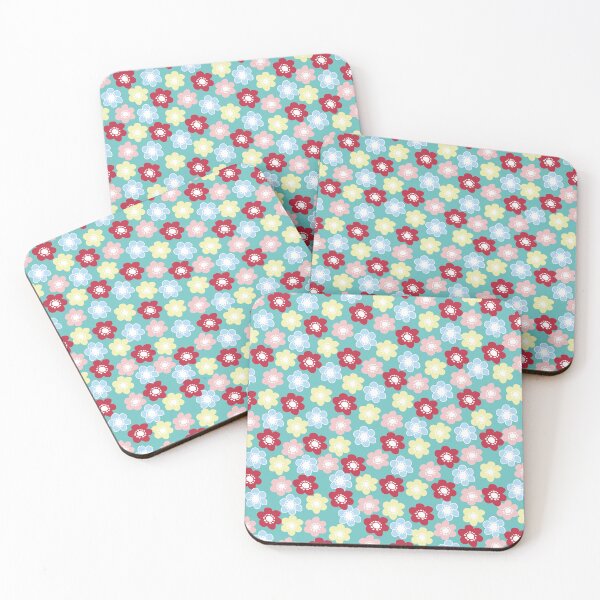 Item preview, Retro Flower Power Ditsy Floral Design in Turquoise, Pink, Blue and Yellow designed and sold by HugsAndPrints.