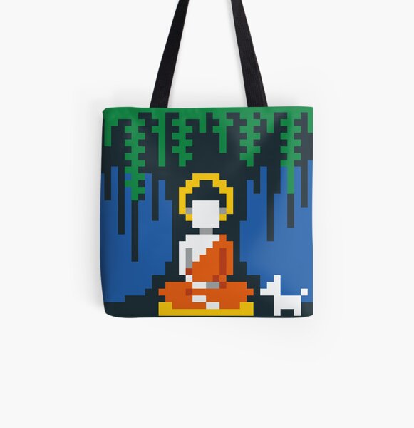 Buddha Under a Tree with a Dog All Over Print Tote Bag