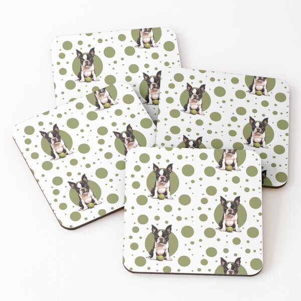Item preview, Polkadot Boston Terrier with Ball Olive Green designed and sold by MooZell.