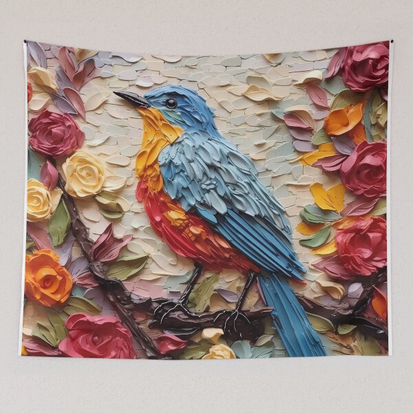 Item preview, Flowers and birds artistic texture impasto brush strokes abstract decorative painting01 designed and sold by UnaWu533.
