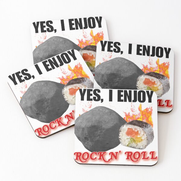 Item preview, Yes, I Enjoy Rock N' Roll - Funny Music Pun - Rock and Roll Humor - Joke With California Rolls Sushis and Rock Stone designed and sold by StylishPlatypus.